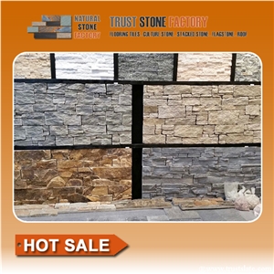 Brown Gray Quartz Wall Stone Panel Veneer