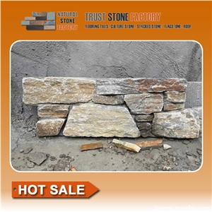 Brown Grey Quartzite Stacked Stone Veneer Wall Panels,Cultured Stones Ledge Stone Veneer for Fireplace Wall Decoration
