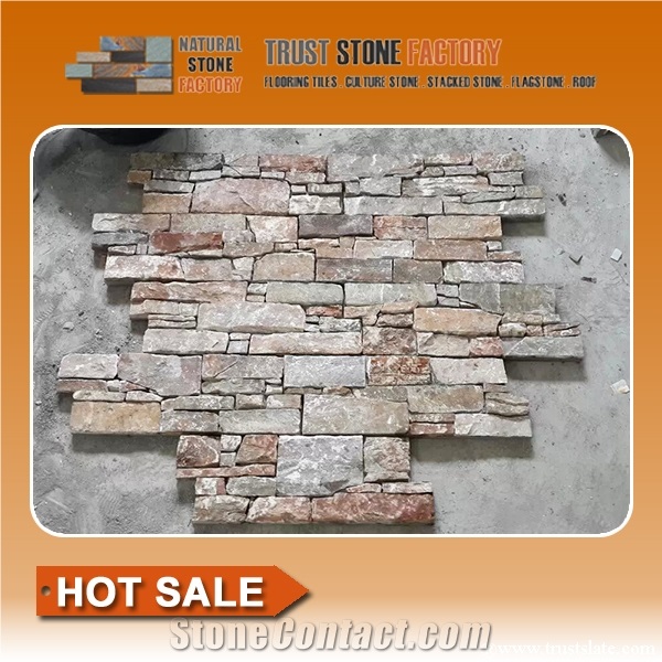 Brown Quartzite Ledgestone Stacked Stone,Ledger Stone Wall Panels,Fireplace Surrond Decorative, Cultured Stone for Wall Cladding
