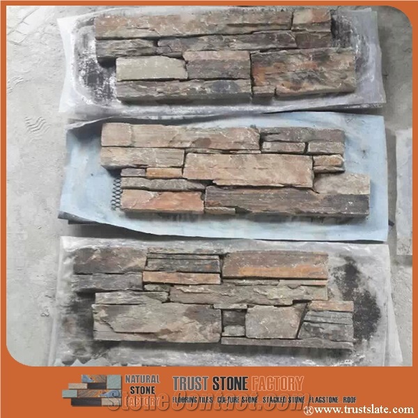 Brown Quartzite Stacking Stone Veneer Panels,Wall Cladding,Cultured Stone Cladding
