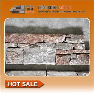Brown Quartzite Wall Cladding Ledgestone,Fireplace Decorative,Stacking Stone Veneer Panels