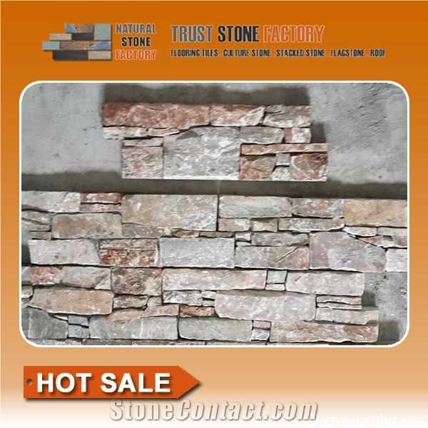 Brown Quartzite Wall Cladding Ledgestone,Fireplace Decorative,Stacking Stone Veneer Panels