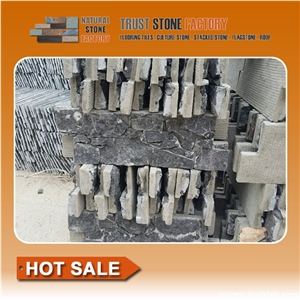 Cheap Stacked Stone,Black Quartzite Stacked Stone Tile,Stacked Stone Panels Fireplace