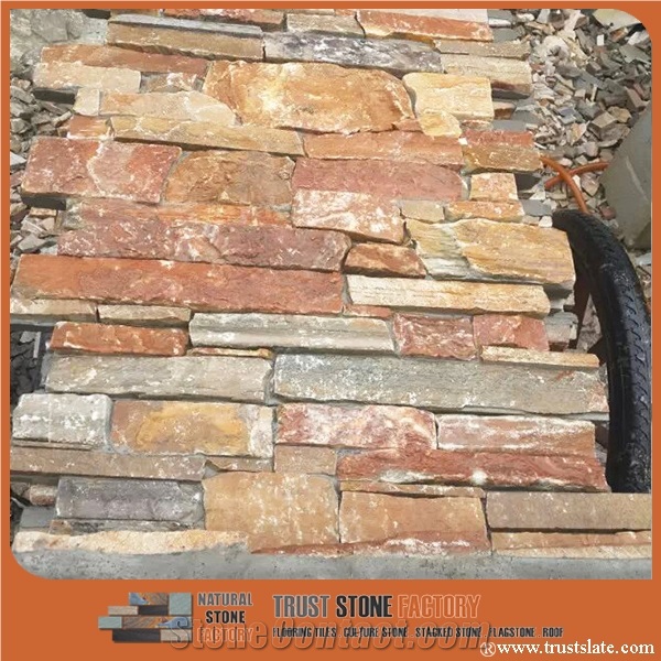 Copper Brown Quartzite Ledgestone Stacked Stone,Cultured Stones Ledges Stone Veneer for Fireplace Wall Decoration