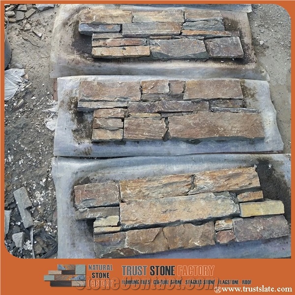 Cultural Stone Facade,Brown Quartzite Ledgestone,Stacked Stone,Fireplace Wall Decoration,On Sale China