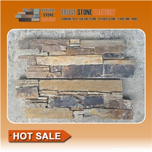 Cultural Stone Facade,Brown Quartzite Stacked Stone Veneer,Wall Cladding,Ledge Stone,