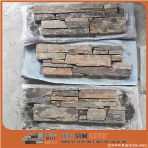 Cultural Stone Facade,Brown Quartzite Stacked Stone Veneer,Wall Cladding,Ledge Stone,