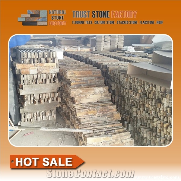 Cultural Stone Facade,Golden Quartzite Ledge Stone,Wall Cladding,Stacked Stone,Fireplace Decorative