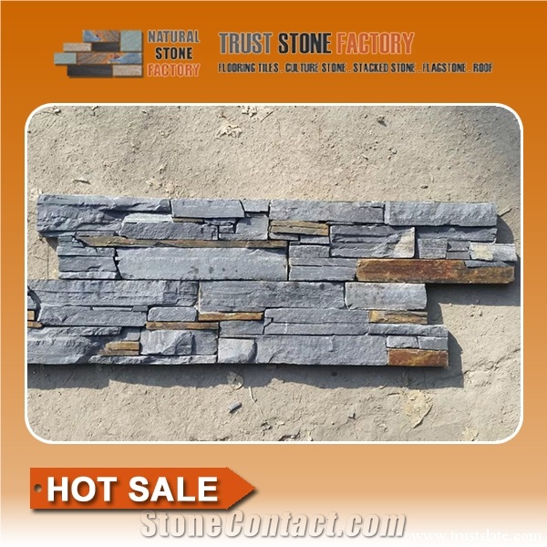 Cultural Stone Facade,Gray Rust Quartzite,Stone Veneer Panels,Fireplace Wall Decoration