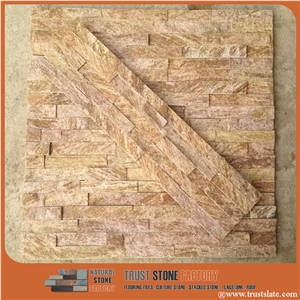 Cultural Stone Facade,Tiger Skin Yellow Golden Quartzite Ledge Stone,Wall Covering,Stacked Stone,Fireplace Decorative,On Sale China