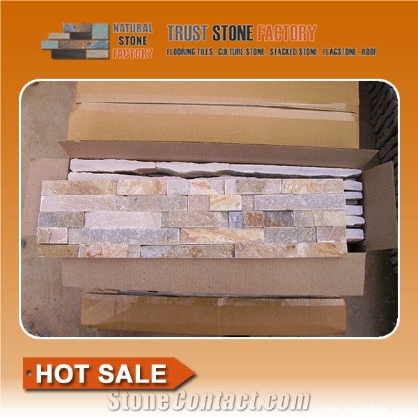 Cultural Stone Facade,Tiger Skin Yellow Golden Quartzite Ledge Stone,Wall Covering,Stacked Stone,Fireplace Decorative,On Sale China
