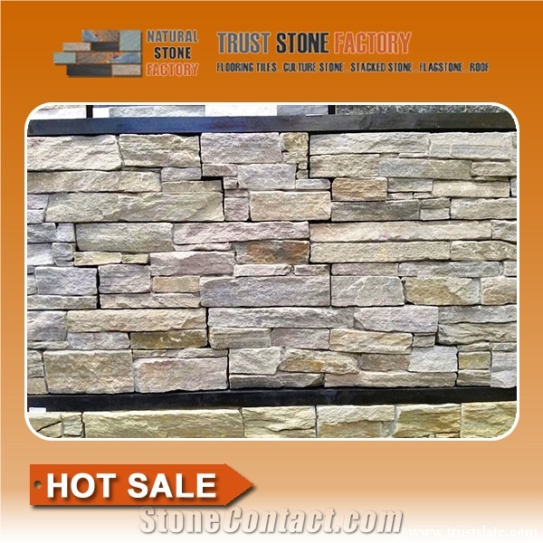 Cultured Stone Cladding Price,Beige Quartzite Panel Veneer Wall Covering,Fireplace Wall Decoration,On Sale China