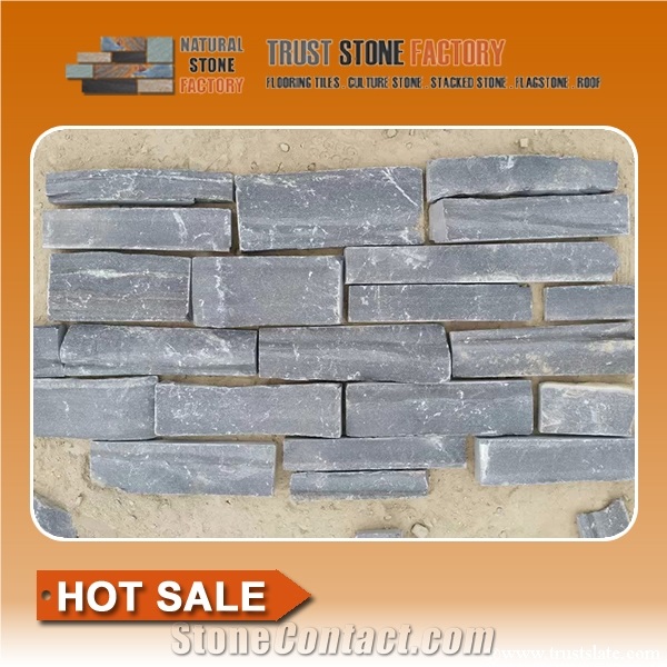 Cultured Stone Cladding Price,Grey Black Quartzite Stacked Stone,Panel Decor,Wall Covering Ledgestone,On Sale China
