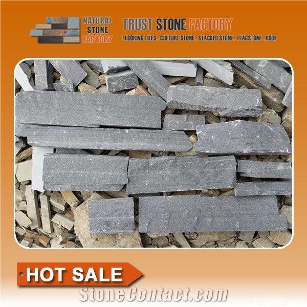Cultured Stone Cladding Price,Grey Black Quartzite Stacked Stone,Panel Decor,Wall Covering Ledgestone,On Sale China