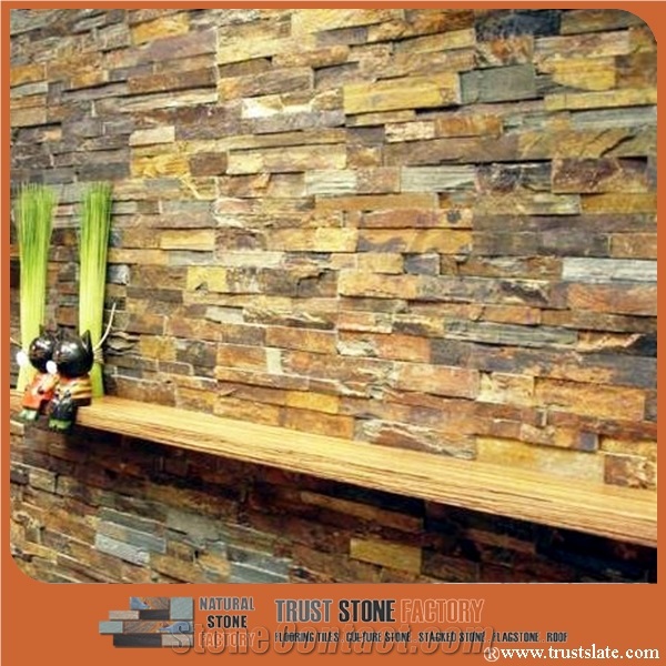 Cultured Stone Copper Golden Yellow Quartzite Stacked Stone Ledge