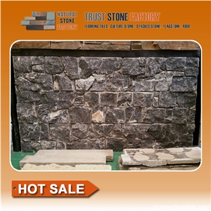 Decoration Stone Wall,Dry Stone Wall Construction,Black Quartzite Stone Wall Tile