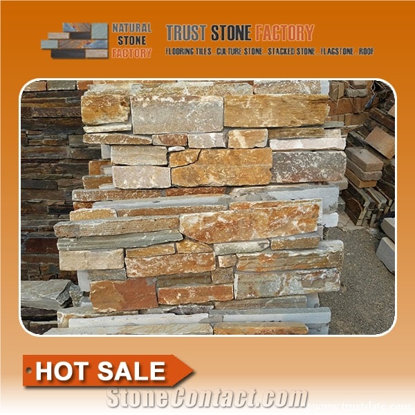 Dry Stone Wall Construction,Multicolor Decoration Stone Wall,Quartzite Slate Stone Wall Tile