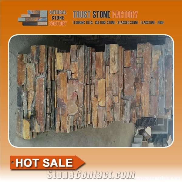 Exteria Stacked Stone Veneer,Real Stacked Stone,Multicolor Quartzite Wall Fireplace Decoration