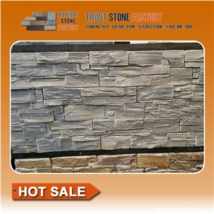 Exteria Stone Wall Veneer,Real Stone Wall from China,Beige Slate Stone Wall Panels