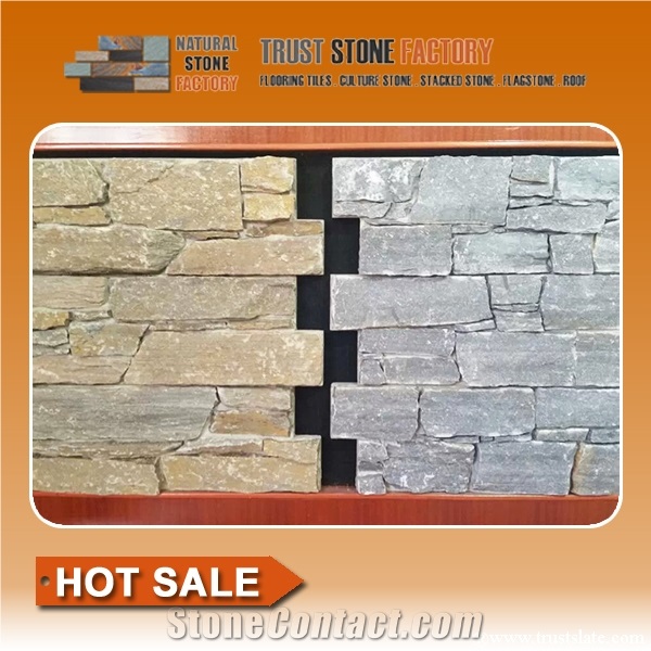Golden Grey Quartzite Ledger Wall Tiles