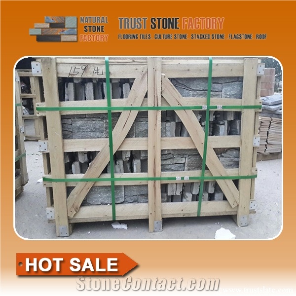 Gray Rough Quartzite Stacked Stone Wall Cladding,Ledge Stone Package,Culture Stone Packing,Wall Covering,Fireplace Decorative