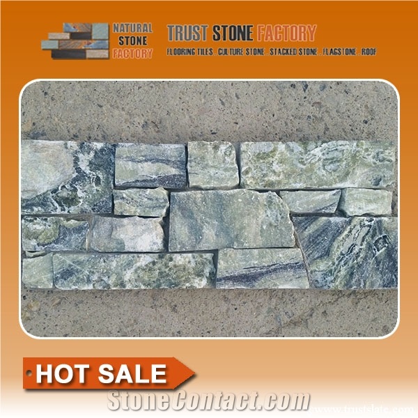 Green Quartzite Slate Stone Wall Tile,Exteria Stone Wall Veneer,Wall Fireplace Decoration