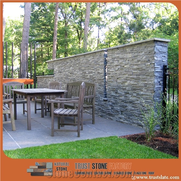Grey Black Quartzite Cement Ledge Stone Panel Veneer,Culture Stone,Wall Covering,Fireplace Decorative,Stack Stone