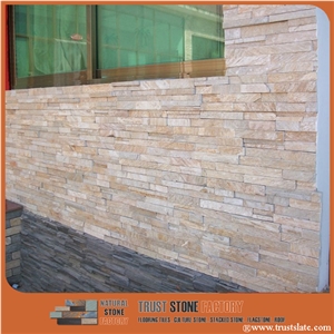 Ledge Stone Wall Panels,Cultured Stone,Beige Desert Quartzite Stacked Stone,Wall Cladding,On Sale China