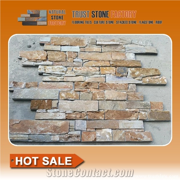 Multicolor Quartzite Stone Wall Tile, Stacked Stone Wall Tile Installation