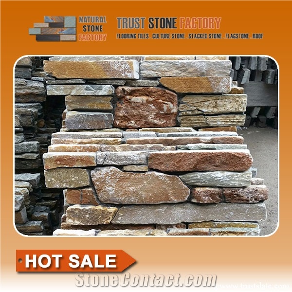 Multicolor Stacked Stone Veneer,Quartzite Stacked Stone Fireplace,Real Stacked Stone from China