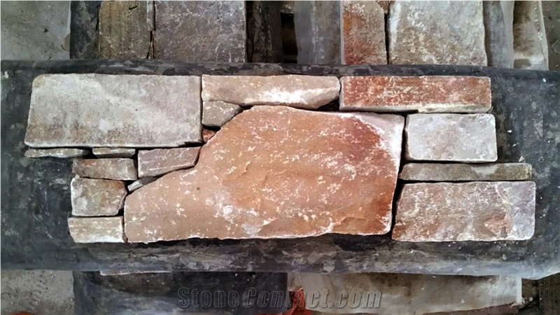 Multicolor Stacked Stone Wall,Quartzite Stacked Stone Veneer,Wall Fireplace Decoration