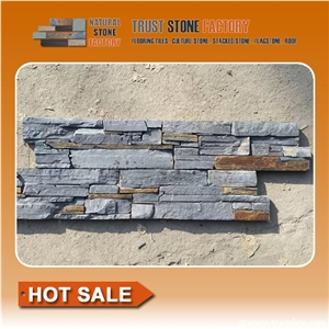 Rust Gray Quartzite Ledgestone Panel Veneer,Cultured Stone for Wall Cladding,Fireplace Stone Panel