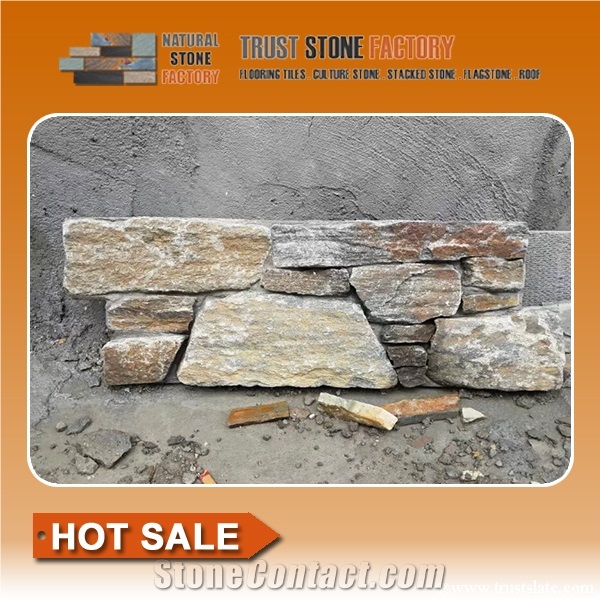 Rusty Quartzite Ledgestone Wall Cladding,Cultured Stones Ledges Stone Veneer for Fireplace Wall Decoration,Stacking Stone Veneer Panels