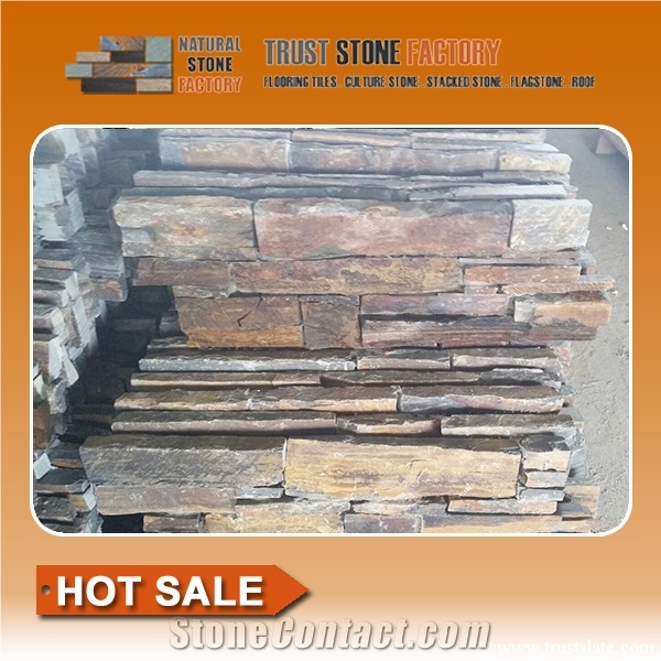 Rusty Quartzite Panels Decor Ledgestone,Cultured Stone Cladding Price,Stacked Stone Veneer