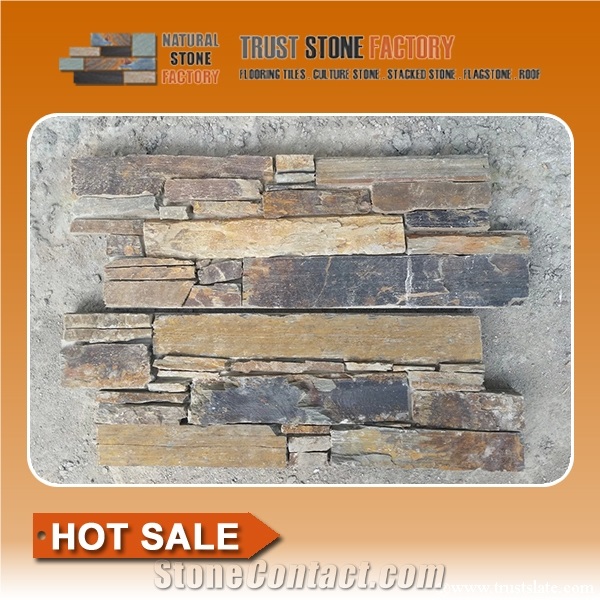 Rusty Quartzite Stacked Stone Veneer,Ledge Stone Wall Panels, Cultured Stones Ledges Stone Veneer for Fireplace Wall Decoration