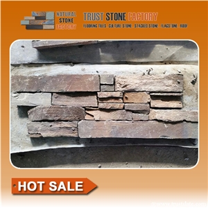 Rusty Quartzite Stacked Stone Veneer,Ledge Stone Wall Panels, Cultured Stones Ledges Stone Veneer for Fireplace Wall Decoration