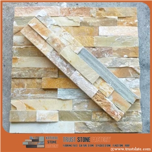 Veneer Stone,Yellow Beige Golden Quartzite Ledge Stone,Stacked Stone,Cultured Stone,Wall Covering,Fireplace Decorative