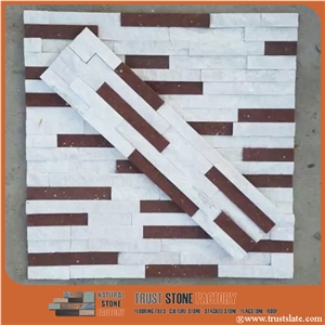 White Red Mix Quartzite Ledge Stone,Cultural Stone Facade,Stacked Stone,Wall Covering,Fireplace Decoration