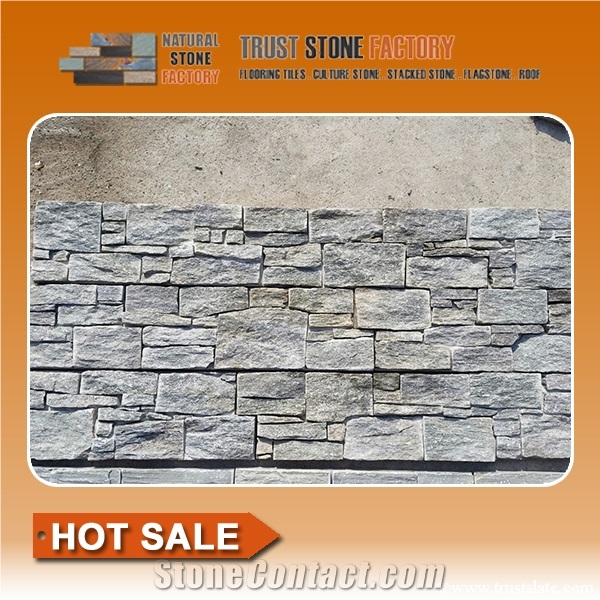 Yellow Gray Quartzite Ledge Stone Wall Cladding,Cultured Stones Ledges Stone Veneer for Fireplace Wall Decoration,Stacked Stone Veneer