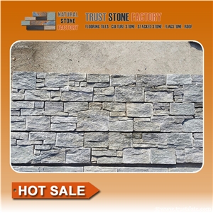 Yellow Gray Quartzite Ledge Stone Wall Cladding,Cultured Stones Ledges Stone Veneer for Fireplace Wall Decoration,Stacked Stone Veneer