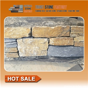 Yellow Quartzite Ledge Stone,Wall Cladding,Cultured Stone,Stacked Stone