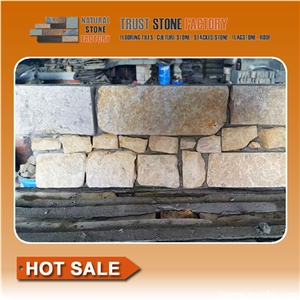 Yellow Quartzite Stacked Stone Cladding Wall Tiles