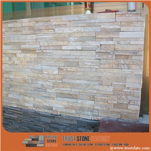Yellow Quartzite Veneer Stone Ledge Panels,Culture Stone,Wall Covering,Stacking Stone,Fireplace Wall Decoration