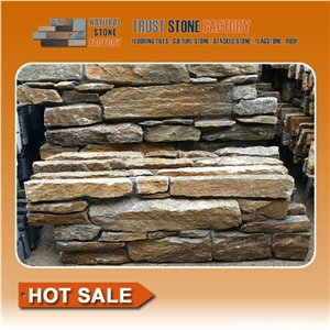Yellow Stacked Stone Fireplace,Exteria Stacked Stone Veneer,Wall Fireplace Decoration