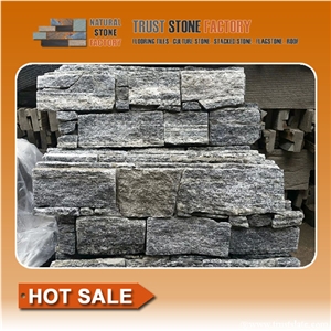 Yellow Stacked Stone Panels,Quartzite Stone Wall Rough Wall,Exteria Stacked Stone Veneer