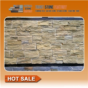 Yellow Stone Wall Panels,Dry Stone Wall Construction,Quartzite Landscape Stone Wall