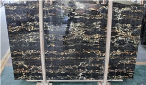 Black Gold Portoro Marble Tiles & Slabs, Italy Black Marble