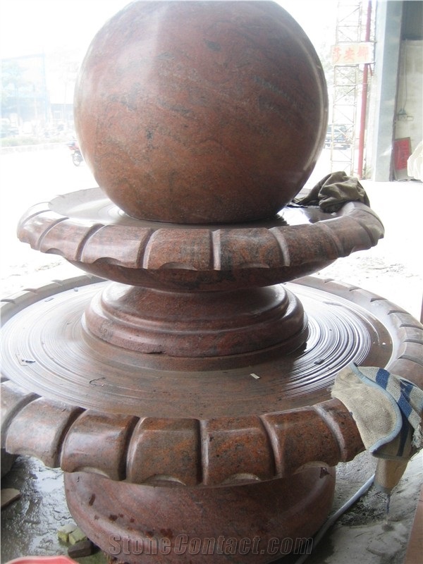 Red Granite Floating Ball Fountains, Rolling Sphere Fountains