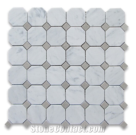 White Carrara Octagon with Grey Dot Mosaic for Wall/Floor Decoration