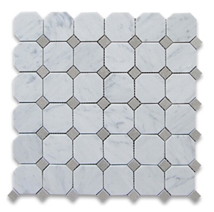 White Carrara Octagon with Grey Dot Mosaic for Wall/Floor Decoration